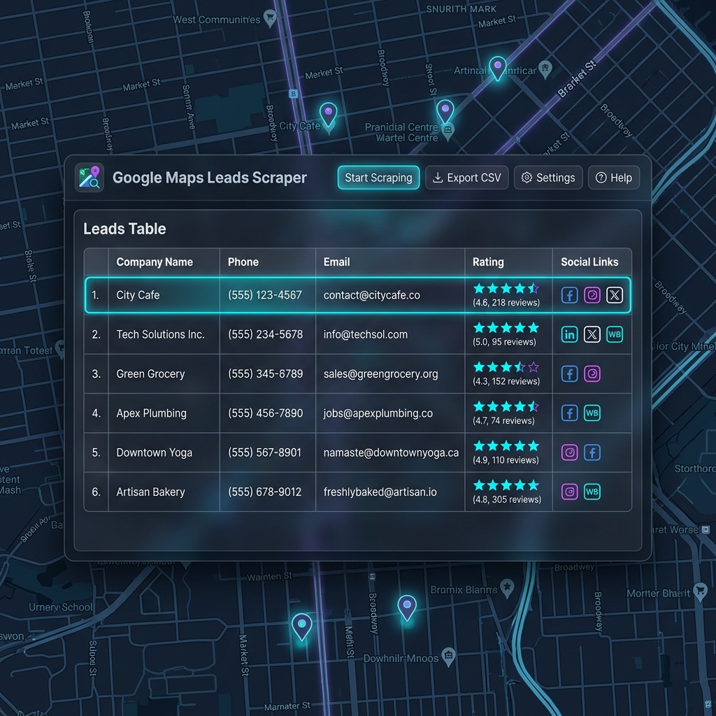 Google Map Leads Scraper Dashboard Mockup